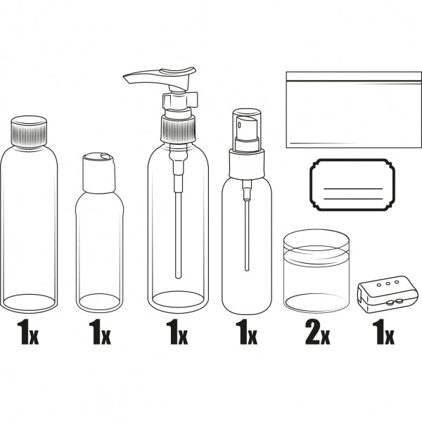 Cestovní sada lahviček s nálepkami pro popis - větší balení